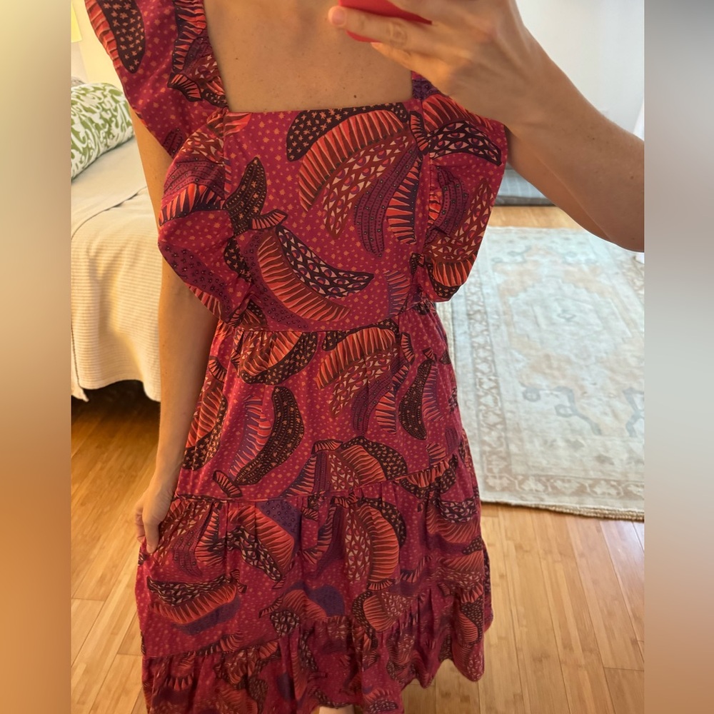 Farm rio S Pink wild bananas midi dress. Side Zipper. Fully lined